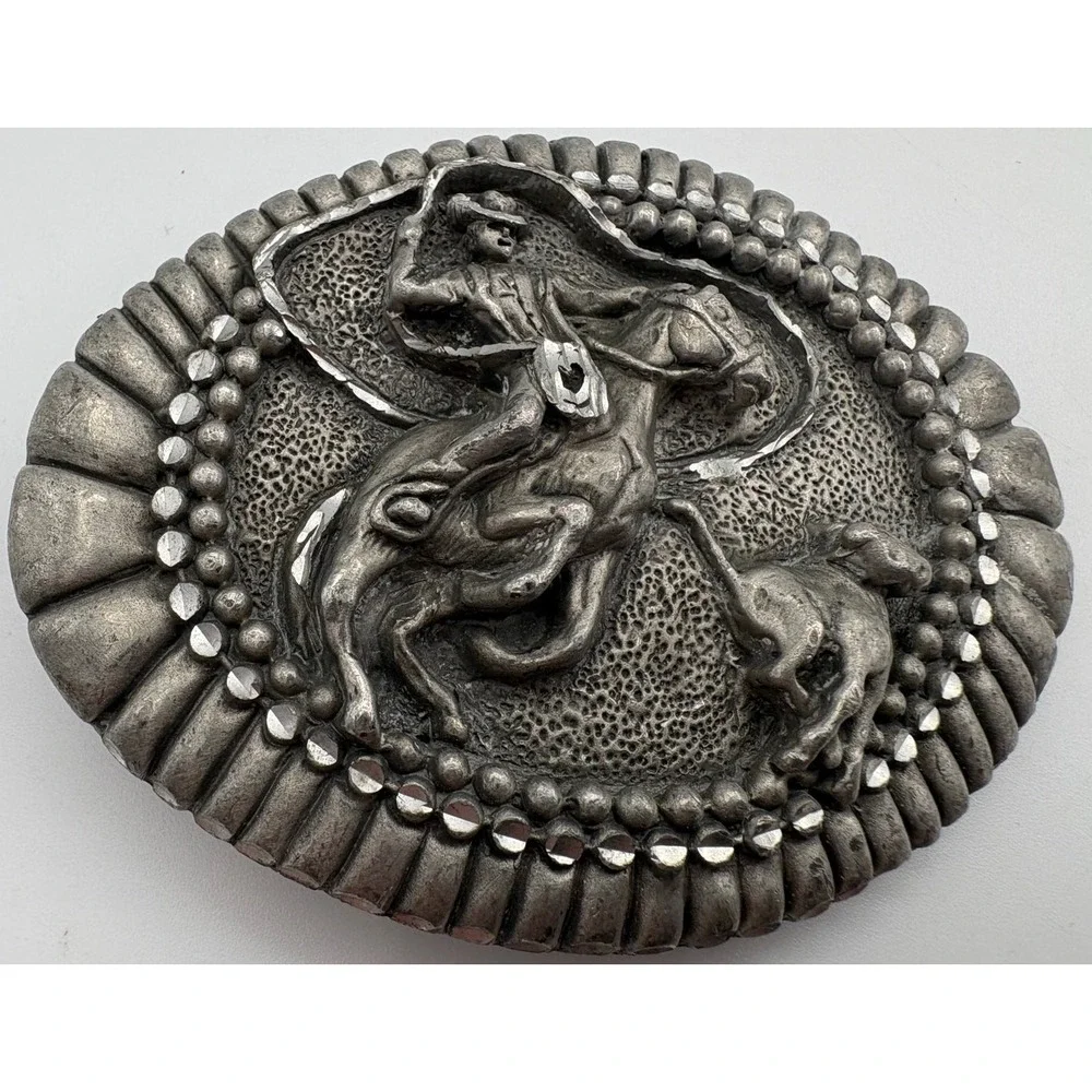 Cowboy Bucking Bronco Silver Tone Belt Buckle Vintage‎ Ege 1993 Western USA